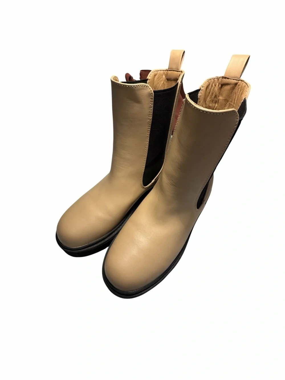MIA Beige Chelsea Boots with Black Elastic Panels Womens 7